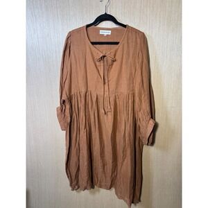Daughters of India Kyra XXL Rust Brown Cotton Tie Front Babydoll Tunic Mini